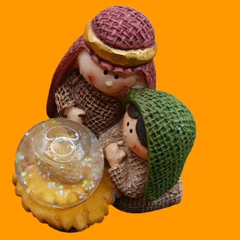 Nativity Scene Figurine With Snow Globe Accents
